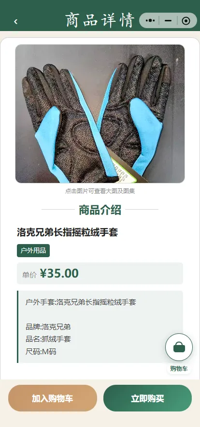 商品详情,手套单价与购买按钮